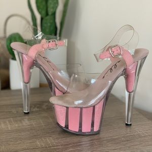 Pink glitter filled platform heels